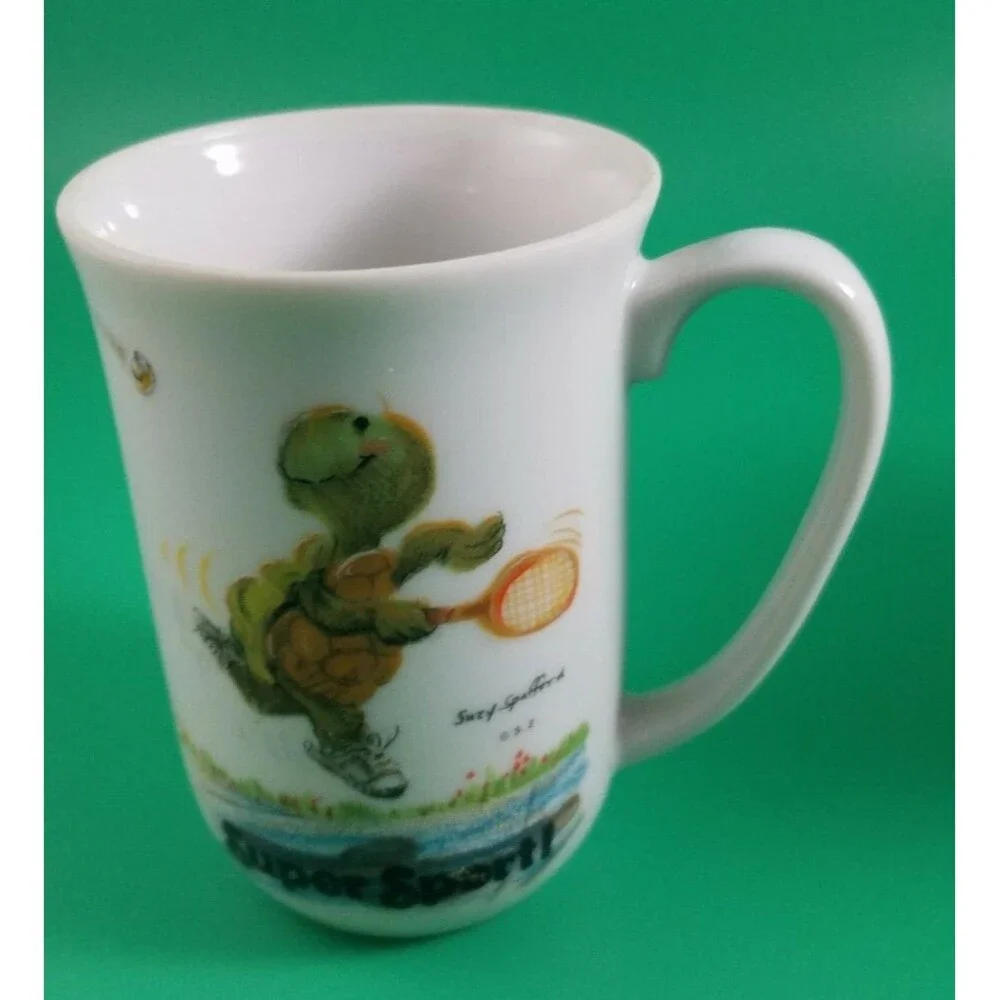 Vintage Suzy's Zoo Coffee Mugs 1976 Enesco 2x Super Sport Turtle and Mowing bear